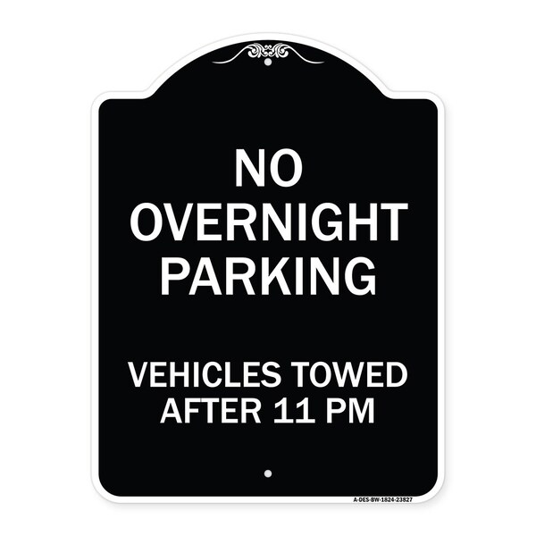Signmission No Overnight Parking Vehicles Towed After 11 Pm Heavy-Gauge Aluminum Sign, 24" x 18", BW-1824-23827 A-DES-BW-1824-23827 - main